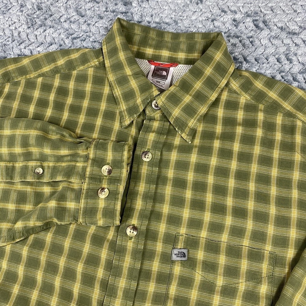 The North Face Logo Mens Green Plaid Checker Soft Modal LS Button Shirt Medium